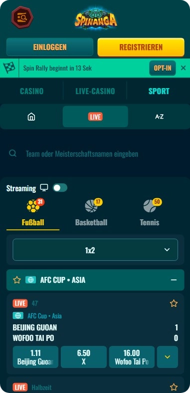 Spinanga Live-Wetten
