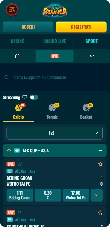 Spinanga scommesse live