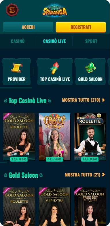 Spinanga casinò live